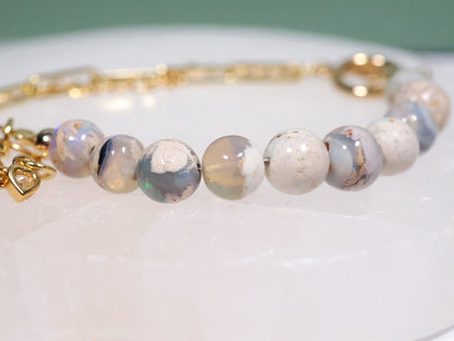 Whimsical Gold Australian Opal Paperclip Beaded Crystal Bracelet