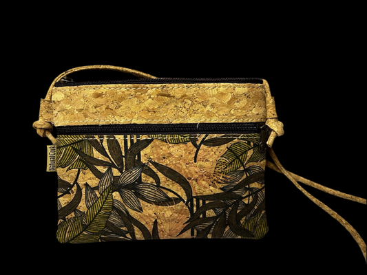 Vegan Eco Friendly Cork Crossbody, Tropical Casual Women’s Handbag With Strap