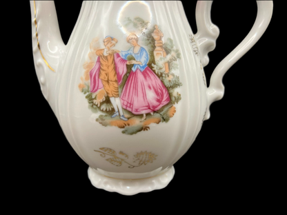 Vintage Pink & White Hand-Painted Porcelain Teapot with Gold Accents – Victorian