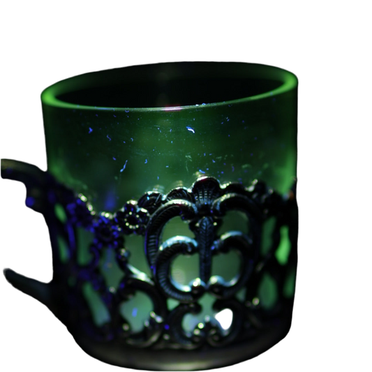 UV Reactive Vintage Polished Raimond Japan Silver Plated Espresso Cup & Saucer Set of 2