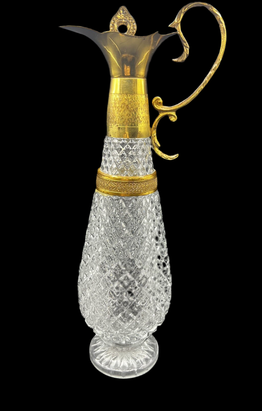 Vintage Golden Diamond-Cut Glass Claret Wine Decanter (34cm / 13.39")