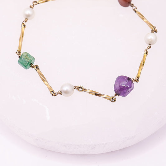 Minimalist Gold-tone Bracelet With Polished Gemstones