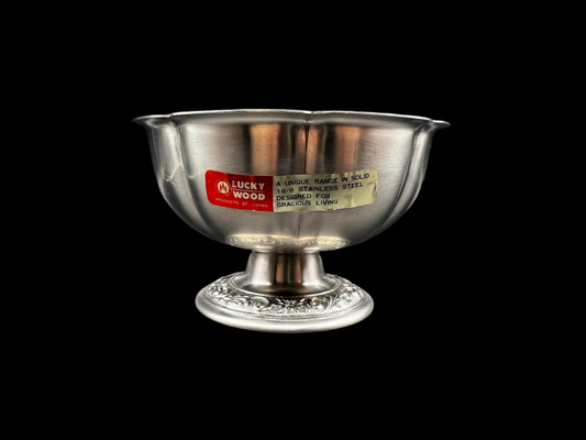 18/10 Stamped Stainless Steel Bowl with Original Sticker, Vintage Lucky Wood