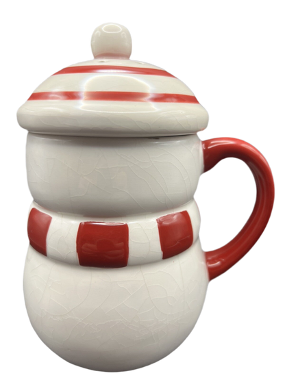 Novelty Ceramic Snowman Mug with Lid and Steam Holes
