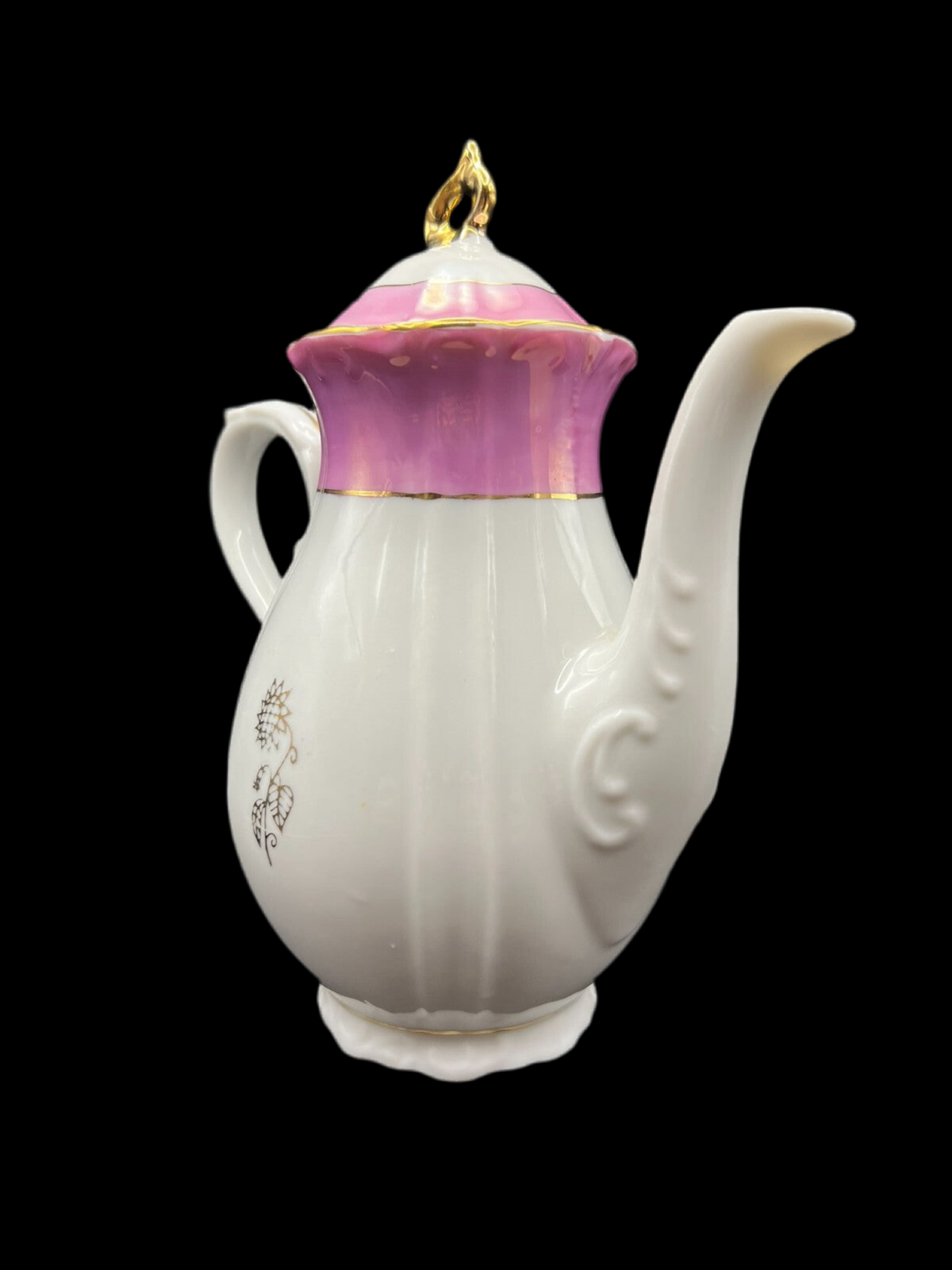 Vintage Pink & White Hand-Painted Porcelain Teapot with Gold Accents – Victorian