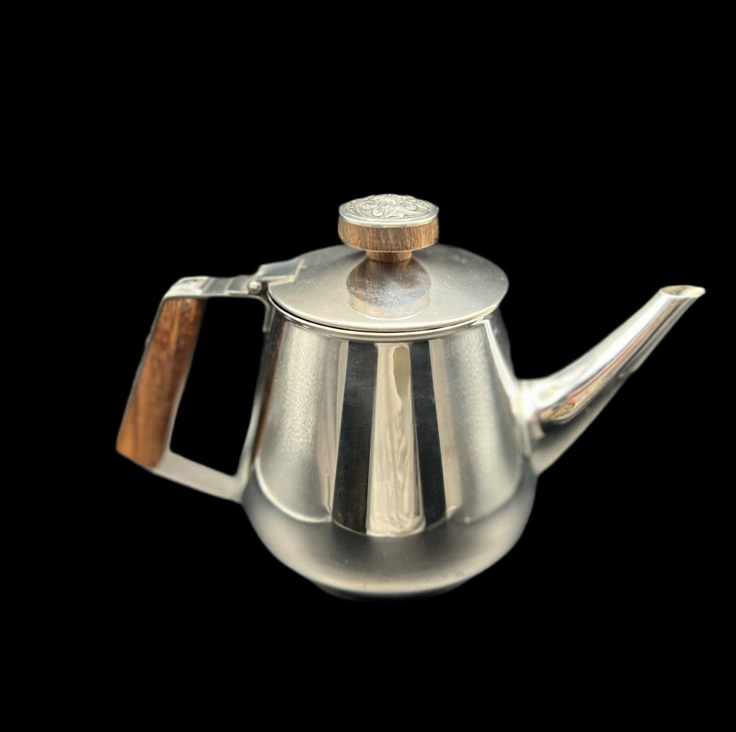 18/10 Stamped Stainless Steel Tea Pot, Vintage Lucky Wood Florence