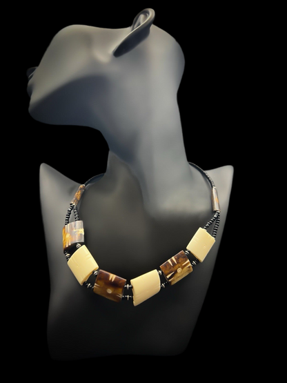 African Handcrafted Tribal Necklace with Beads, Carved Costume Jewellery