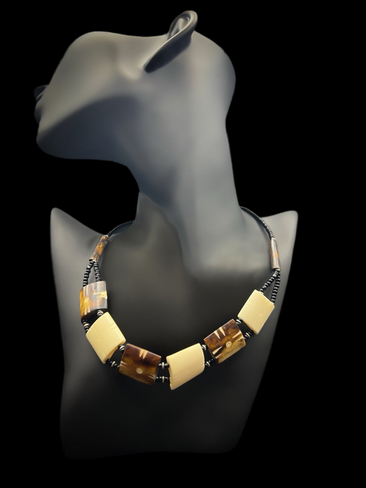 African Handcrafted Tribal Necklace with Beads, Carved Costume Jewellery