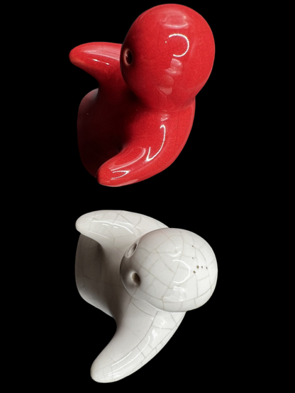 Red & White Hugging Ghosts Vintage Ceramic Salt & Pepper Shakers
