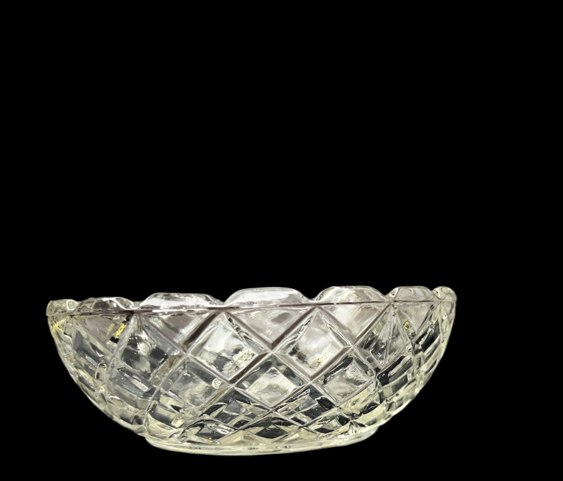 Vintage Diamond Cut Glass Bowl – Elegant Trinket Dish or Small Serving Bowl
