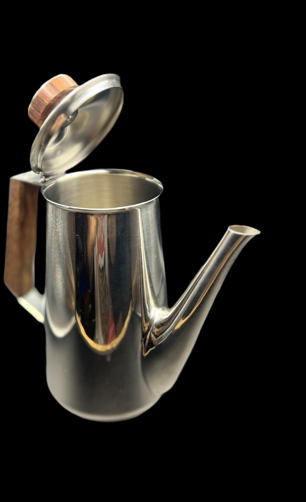 18/10 Stamped Stainless Steel Coffee Pot, Vintage Lucky Wood Florence