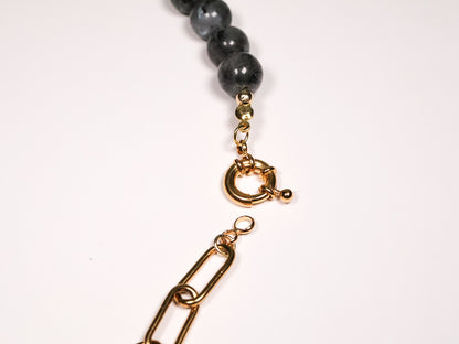Whimsical Gold Labradorite Paperclip Beaded Crystal Necklace