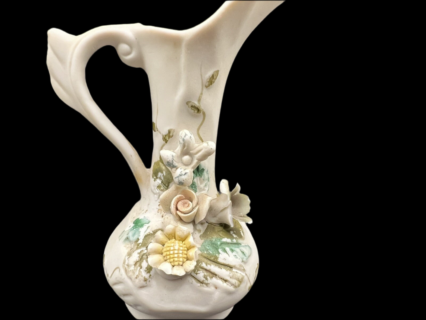 Pair of Floral Bud Vases with Gold Trim And Handles, Mini Farmhouse Home Decor