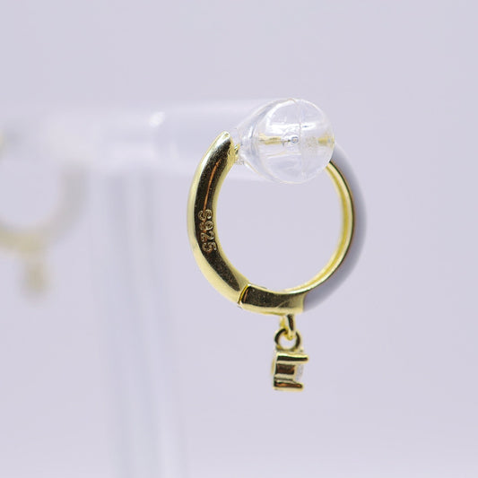 925 White & Gold Plated Small Hoop earrings with CZ Charm