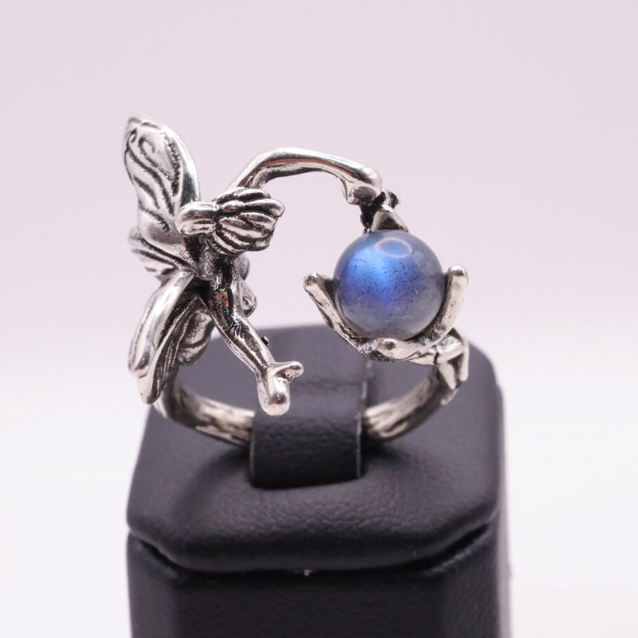 Whimsical Fairy Labradorite Silver Adjustable Ring