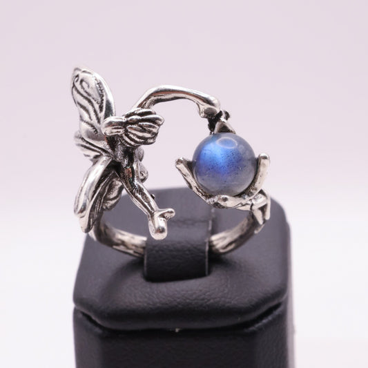 Whimsical Fairy Labradorite Silver Adjustable Ring