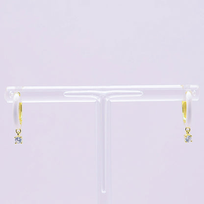 925 White & Gold Plated Small Hoop earrings with CZ Charm