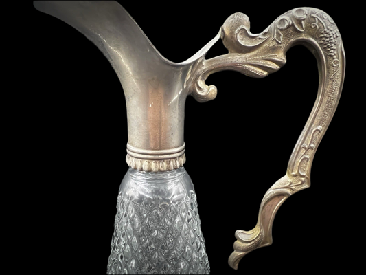 Vintage Silver Plated Italian Diamond Glass Wine Decanter - Elegant Bar Decor