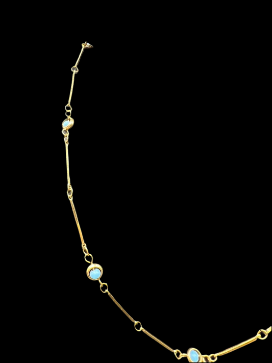 10ct Plated Gold Necklace with Blue Stones, Retro Style Wedding Accessories