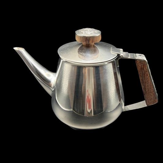 18/10 Stamped Stainless Steel Tea Pot, Vintage Lucky Wood Florence