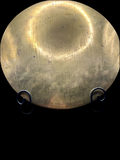 Vintage Asian Brass Tray – 38cm Raised Rim with Hand-Etched Motif & Timeworn Patina