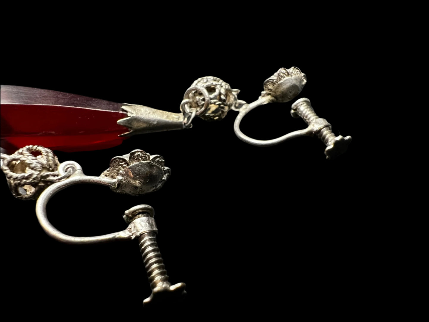 1950’s Vintage Art Deco Red Screw Back Drop Earrings