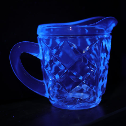 UV Reactive Vintage Pressed Glass Creamer Jug, Anchor Hocking - Small Flaw on Rim