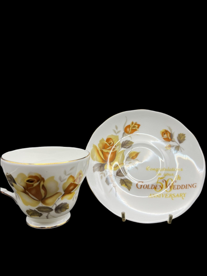 Duchess Bone China Tea Cup and Saucer 50th Anniversary Set with Yellow Roses