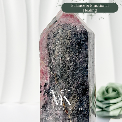 Madagascan Rhodonite with Quartz Tower | Large Size (Approx 16cm) 830-890g