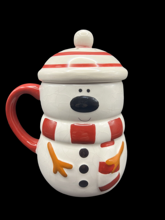 Novelty Ceramic Snowman Mug with Lid and Steam Holes