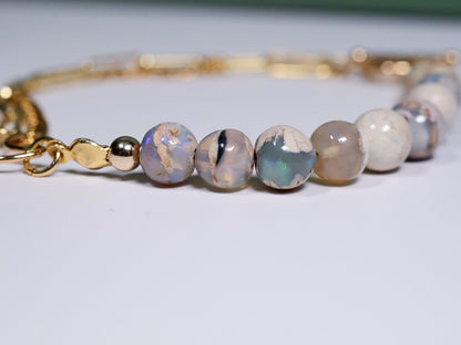 Whimsical Gold Australian Opal Paperclip Beaded Crystal Bracelet