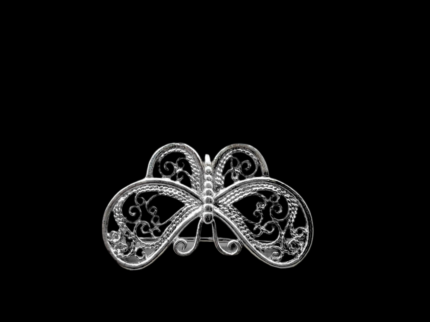 Rare Vintage Brooch 1940s Filigree Silver Butterfly - In Wooden Box