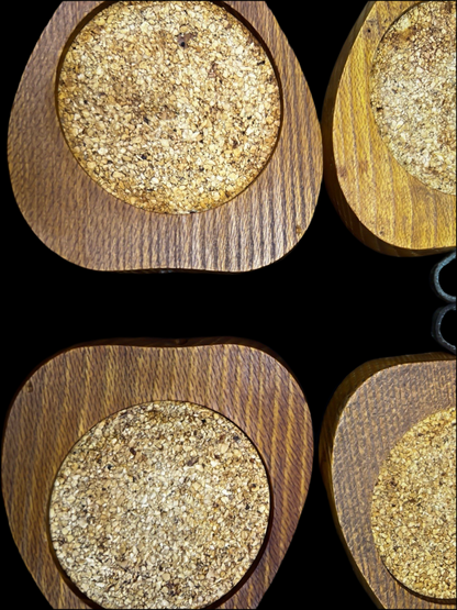 Rustic Wooden Apple Coasters Set of 6, Cork Backed With Leather Strap and Stand