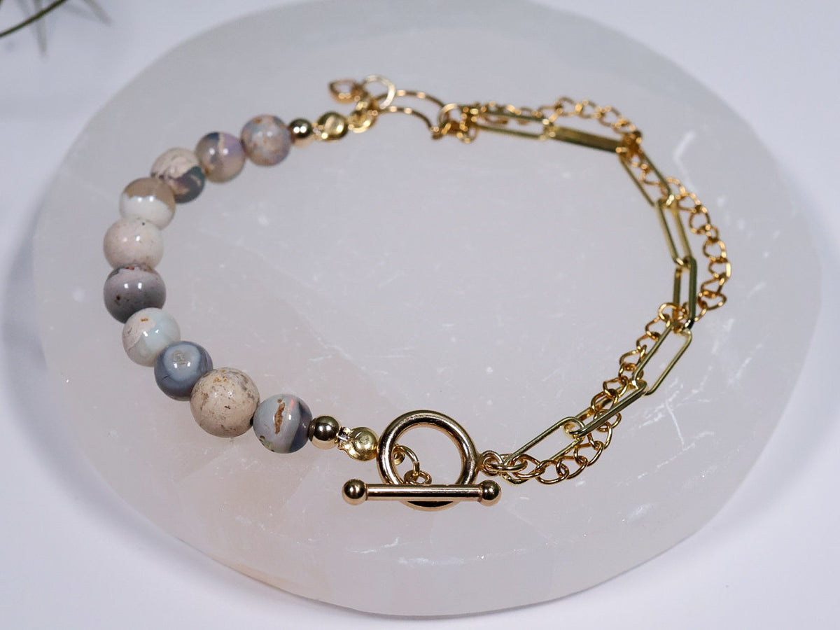 Whimsical Gold Australian Opal Paperclip Beaded Crystal Bracelet