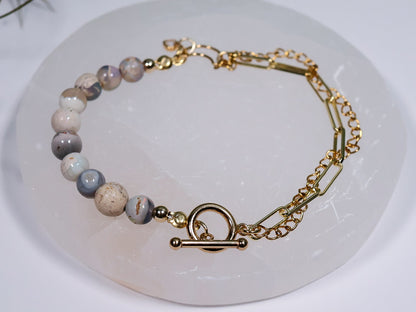 Whimsical Gold Australian Opal Paperclip Beaded Crystal Bracelet
