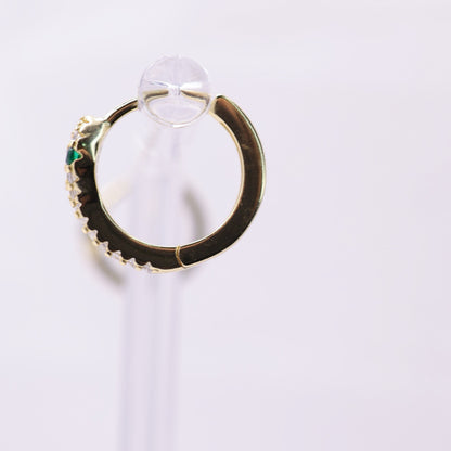 925 Gold Sterling Silver Green Stone Snake Small Hoops with CZ