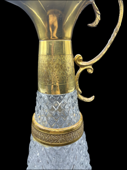 Vintage Golden Diamond-Cut Glass Claret Wine Decanter (34cm / 13.39")
