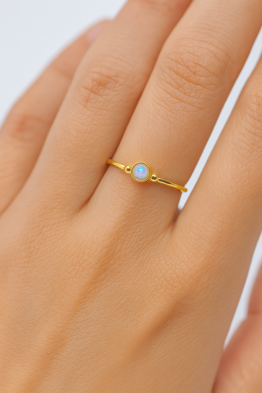925 Gold-plated white opalite minimalist ring