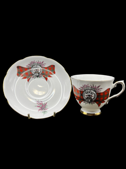 Royal Grafton Clan of Cameron Red and White Tartan Bone China Tea Cup and Saucer Set