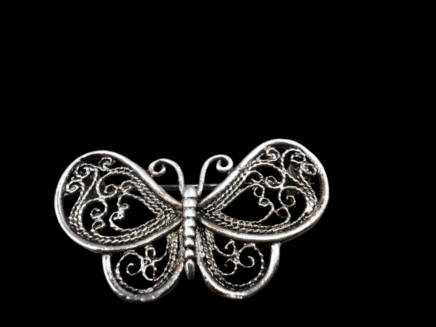 Rare Vintage Brooch 1940s Filigree Silver Butterfly - In Wooden Box