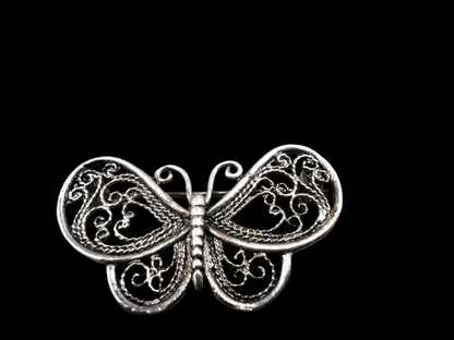 Rare Vintage Brooch 1940s Filigree Silver Butterfly - In Wooden Box