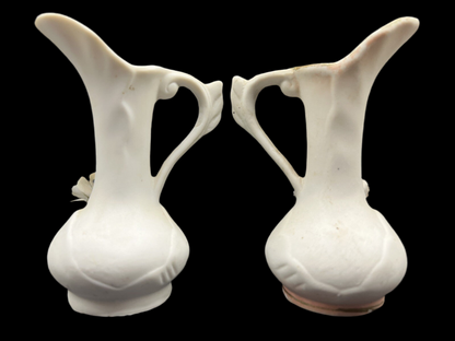 Pair of Floral Bud Vases with Gold Trim And Handles, Mini Farmhouse Home Decor