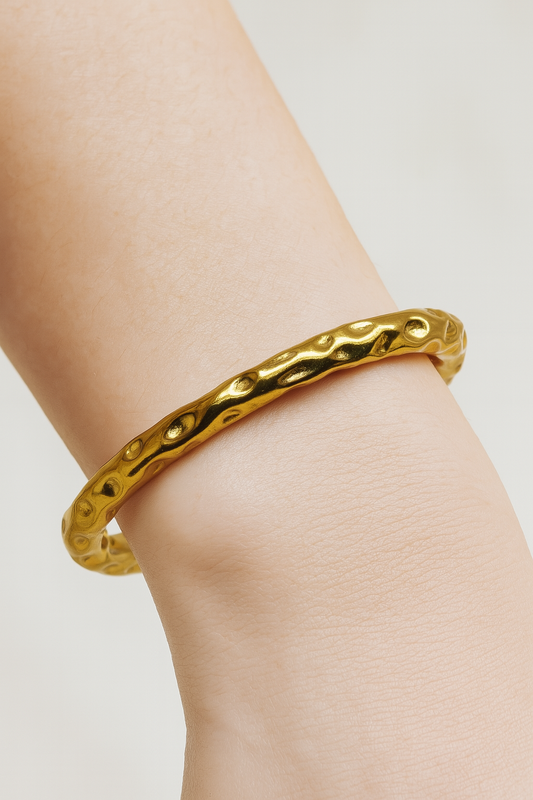 18k Gold-plated Hammered Stainless Steel Cuff Bangle