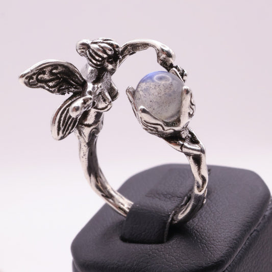 Whimsical Fairy Labradorite Silver Adjustable Ring