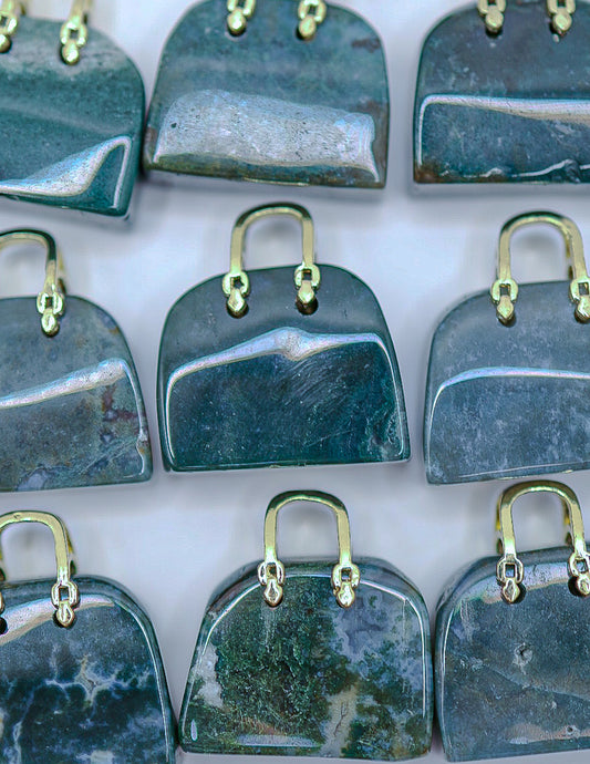 Mini Moss Agate/Lepidolite Handbag Carving || Intuitively Chosen