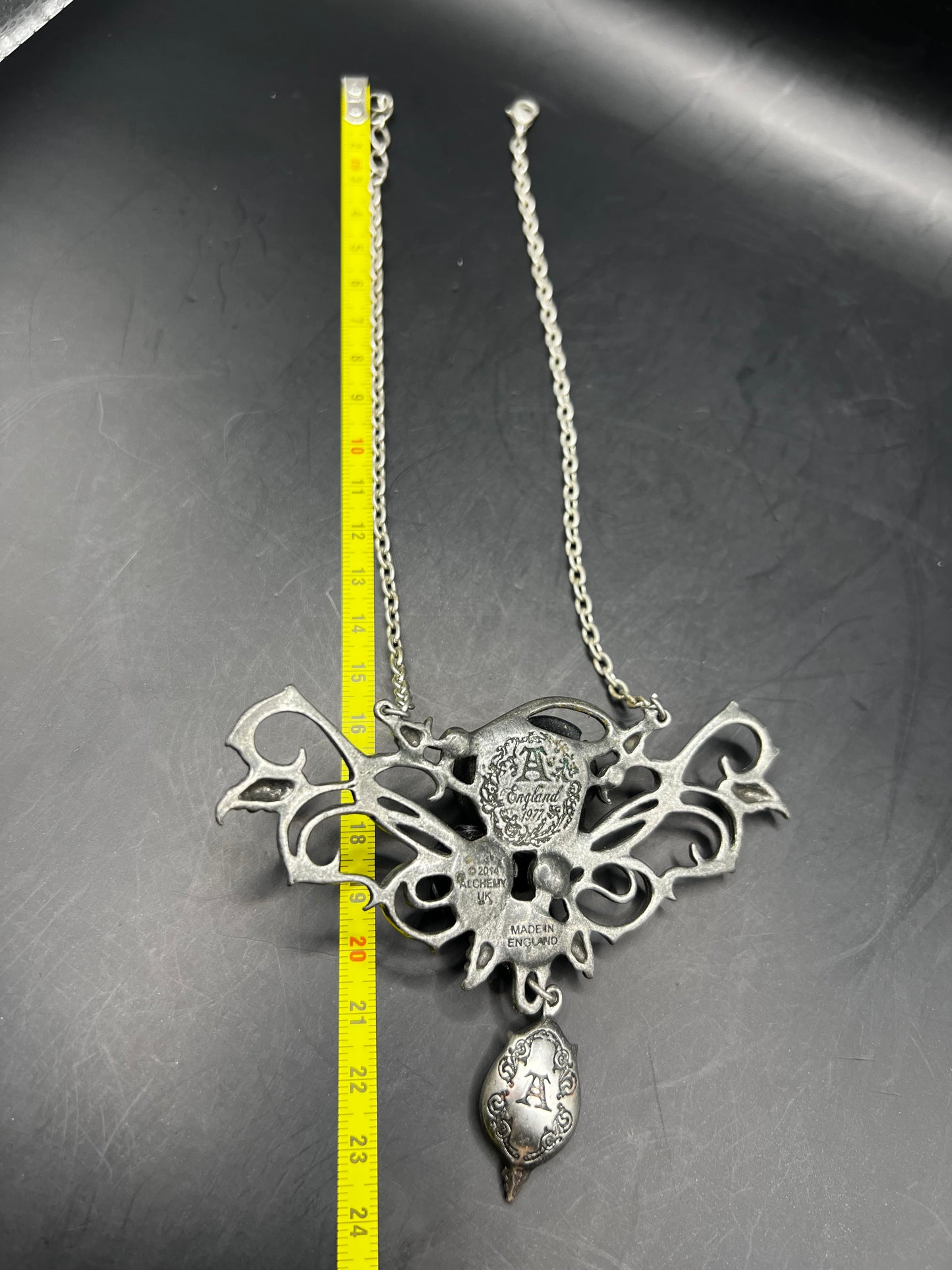 Alchemy of England 2014 Necklace – Victorian Gothic Resin Rose & Pewter Scrolls