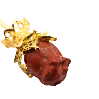 Single Red Jasper Rose Hair Stick – Elegant Golden Crystal Hairpin