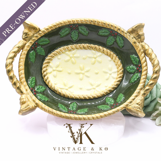 Vintage Woodland Holly Santa Candy Dish