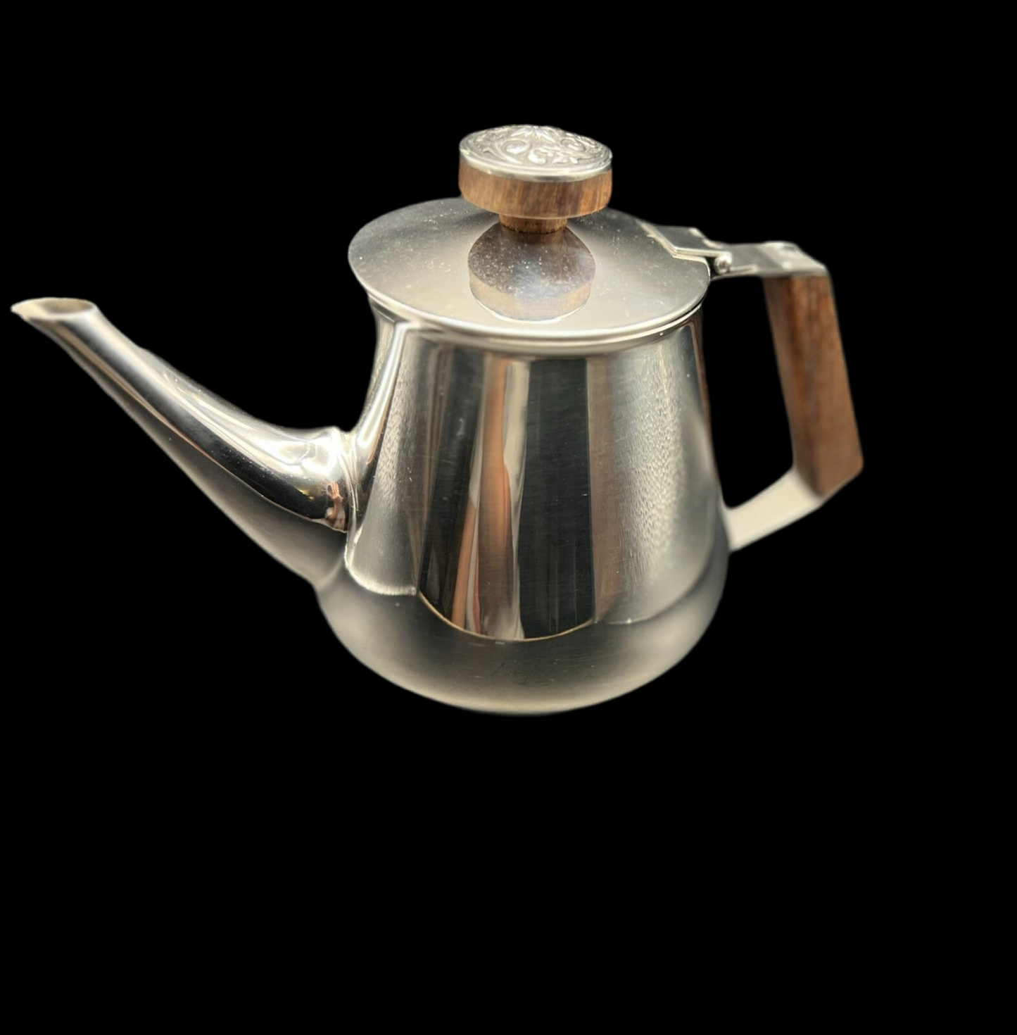 18/10 Stamped Stainless Steel Tea Pot, Vintage Lucky Wood Florence