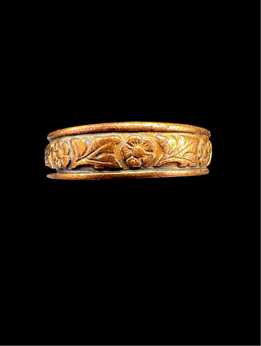 Copper Marked Ring, Vintage Repousse Floral Leaf Forget Me Not Ring US Size 10